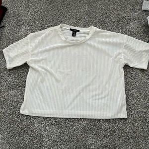 3/$15 Forever 21 White Mesh Striped Velvet Boxy T-Shirt